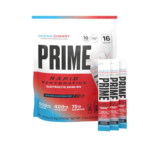 Prime Rapid Rehydration Electrolyte Powder Sticks, Ocean Cherry, Sugar Free Hydration Drink Mix with Sodium, Potassium, Ma...