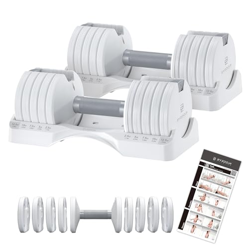 BYZOOM FITNESS Pure Series Adjustable Dumbbell – 12.5/25/27.5/75lb Single Unit OR Set of 2 – 5-in-1/ 10-in-1 / 21-in-1 Fle...