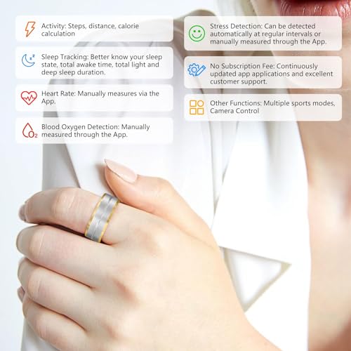 GenXenon Fitness Tracker Smart Ring,Step Counter,Heart Rate Blood Oxygen Sleep Tracker Health Ring, 6ATM Waterproof Long B...