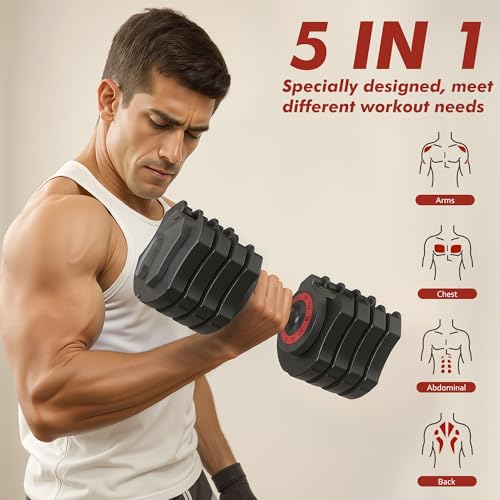 Adjustable Dumbbell Set, 22.5lb 5-in-1 Quick Adjust Dumbbell, Free Weights with Storage Tray for Home Gym, Full Body Worko...