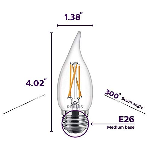Philips Led Dimmable Warm Glow Ba11 Glass Light Bulb, 5.5W=60W, 500 Lumen, Soft White, E26 Base, 12-Pack