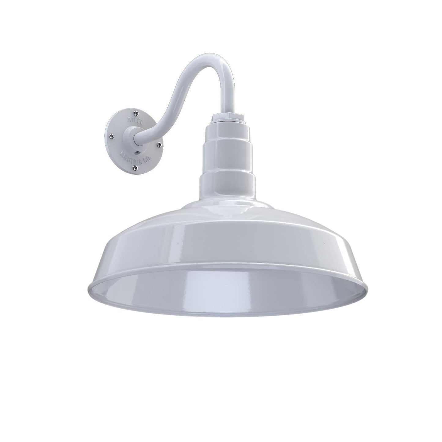 Steel Lighting Co. Gardena Barn Light - 16 Dome, 11 Gooseneck, White Porcelain, Outdoor Wall Mounted, Made In America