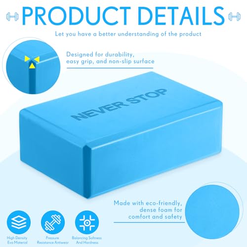 RoundFunny 4 Pack Yoga Blocks Non Slip Pilates Brick Foam Blocks Pilates Dance Gymnastics Workout Fitness Props Tool for S...
