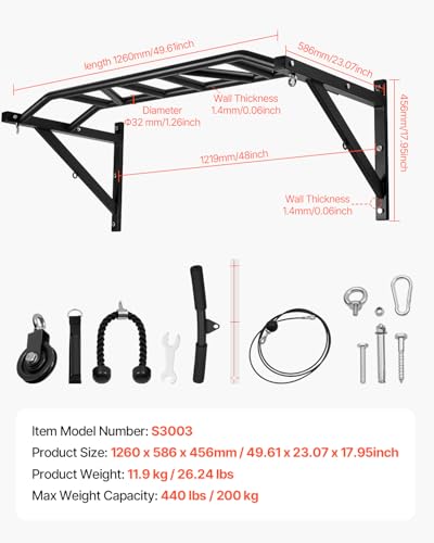 VEVOR Pull Up Bar, Multi-Grip Wall Mounted Pull Ups, 50 in Width Multifunctional Chin Up Training Station, Heavy Duty Stee...