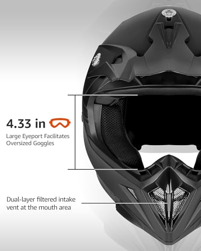 YEMA Dirt Bike Helmet DOT Approved - Motocross ATV MX BMX Offroad Full Face Helmet with 8 Ventilation Vents & Removable Li...