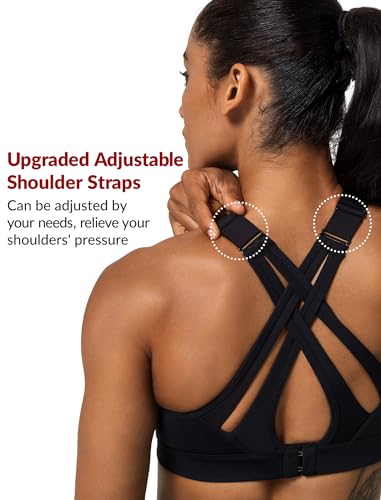 Yvette Sports Bra High Impact Adjustable Criss Cross Back, Full Support for Large Bust No Bounce