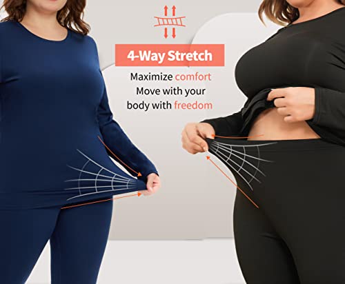 COOTRY Plus Size Thermal Underwear for Women Long Johns Fleece Lined Base Layer Top and Bottom Sets