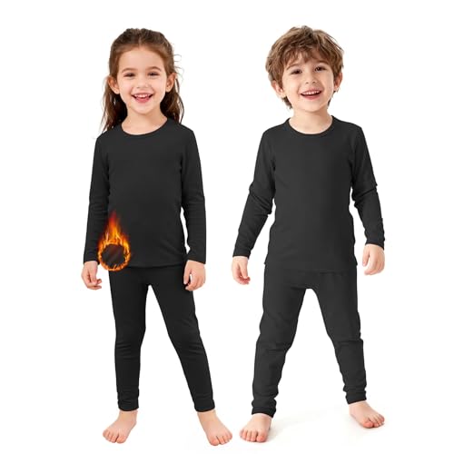 Zando 2 Set Kids Thermal Underwear Set - Kids Thermal Top and Bottom Winter Long Johns Fleece Lined Base Layer for Boys Girls