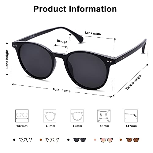 SOJOS Small Round Classic Polarized Sunglasses for Women Men Vintage Style UV400 Lens MAY SJ2113