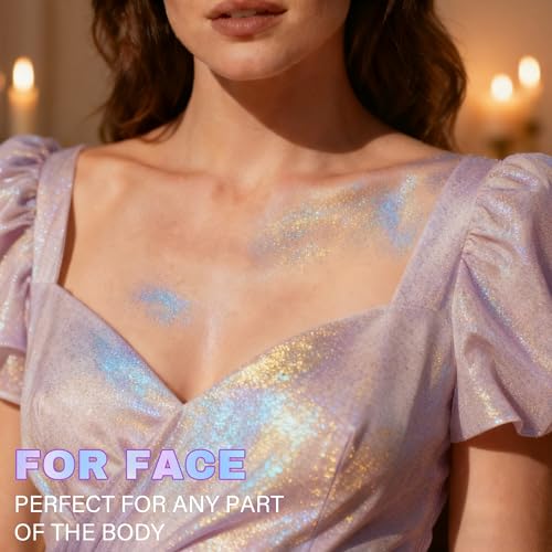 Roll-on Face Body Glitter Gel for Women, 1.69oz Large Capacity Holographic Color Changing Glitter Gel Shimmer Makeup for S...