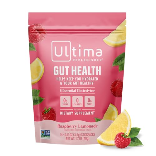 Ultima Replenisher Gut Health Supplement and Electrolytes Powder - Raspberry Lemonade, 14 Stickpacks - Hydration Packets w...