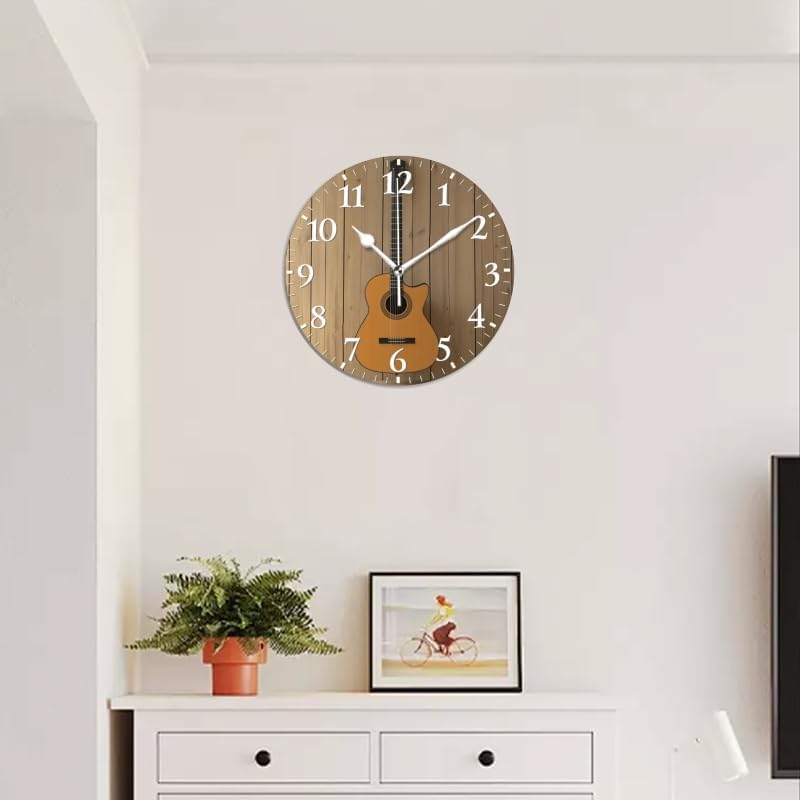 Guitar Wall Clock Non-Ticking Silent Clocks Battery Operated Analog Decor Clock for Home-Guitar Hanging On Wall(12inch)