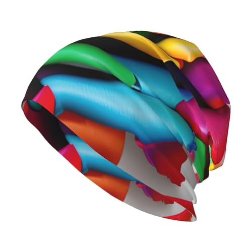 Rainbow Rose Flower Print Beanie Hat for Men and Women Stretchy Slouchy Winter Warm Cap Headwear Accessory