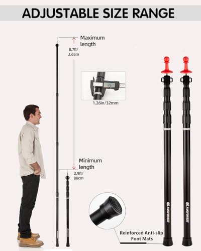Tarp Poles Heavy Duty Adjustable, AVOFOREST Aviation Aluminum 8.7FT Tent Poles Lengthen and Thicken with Protection Cap Aw...
