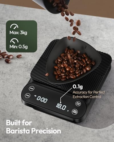 Maestri House S3 Coffee Scale with Timer, 3kg/0.1g Rechargeable Digital Scale, 3 Brew Modes, Adjustable Ratios & Flow Rate...