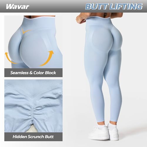 Wavar Hidden Scrunch Butt Workout Leggings for Women Seamless High Waist Color Block Yoga Pants with Tummy Control