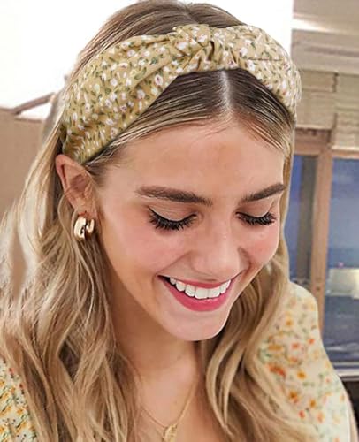 Huachi Headbands for Women and Girls, 4 Packs Fashion Flower Printed Knotted Head Bands for Women’ s Hair, Non Slip Boho W...
