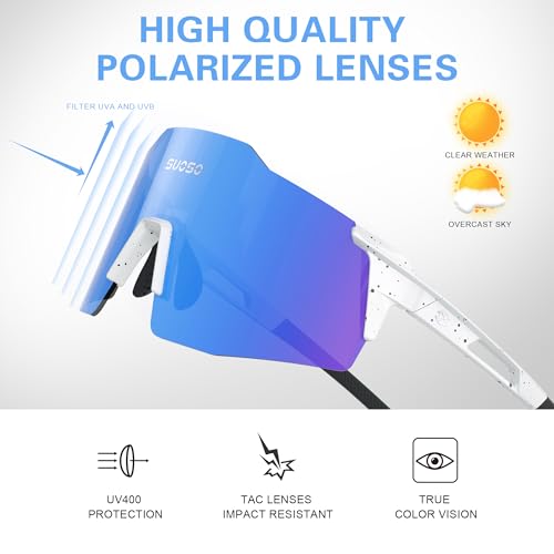 suoso Sports Cycling Sunglasses for Men: Lightweight UV Protection Polarized Sun Glasses for Youth Baseball Softball Running
