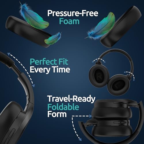 Active Noise Cancelling Headphones, Bluetooth Over Ear, Hi-Fi Stereo,100H Playback Time, High-Resolution Audio, Water Resi...