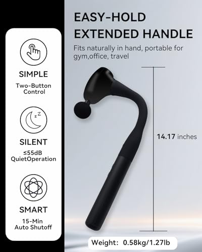 HELPHIER Massage Gun with Extended Handle, Upgraded U-Shaped Back Massager, Reaches Hard-to-Access Muscles, 4 Massage Head...