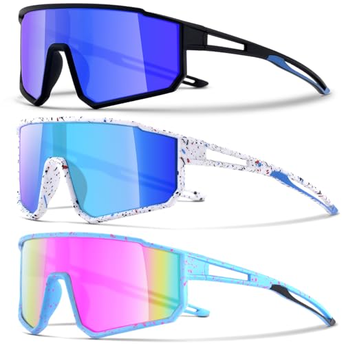 CMBJJU 3PACK Kids Sunglasses for 6-14 Boys Girls, Youth Baseball and Cycling UV400 Protection Goggles
