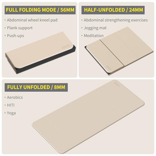 Foldable Yoga Mat Extra Thick & Large (74" x 31.5" x 0.32"), Double-Sided Non Slip & Lightweight Fitness Mat, 8mm Thick Wi...