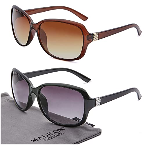 Madison Avenue 2 Pack Classic Vintage Sunglasses for Women Men,Fashion Sun Shades Glasses with UV400 Protection