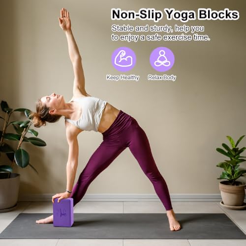 2 Yoga Block and 2 Yoga Strap Set,Non-slip EVA Foam Blocks, High Density Yoga Bricks with 6ft Strap, Supportive Latex-Free...