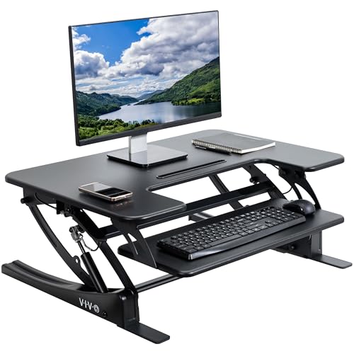 VIVO 32 inch Height Adjustable Stand Up Desk Converter, V Series, Quick Sit to Stand Tabletop Dual Monitor Riser Workstati...