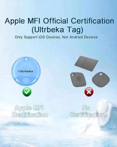 Ultrbeka Tracker 4 Pack Bluetooth Item Finder for iPhone – MFi Certified Smart Tracker Compatible with Apple Find My, Repl...