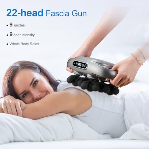 IeBilif Massage Gun, 22 Head Foot Back Neck Shoulder Massager with Adjustable Multi-Modes & Intensities, Fascia Gun for At...