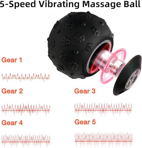 brokensnatch 5-Speed Vibrating Massage Ball with 3D Textured Surface, Rechargeable Electric Foot & Back Massage Ball for D...