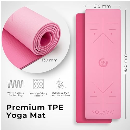 NOLAVA Yoga Mats & Complete Sets - TPE, Non-Slip - Includes Mat, Blocks, Strap, & More (6pc or 7pc Sets) - For Pilates, Yo...