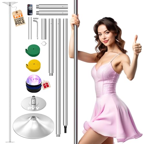 PYY Dance Pole - 88"-132" Ceilings Adjustable & Portable Stripe Pole for Gym Studio Pub, 45mm Chrome Finish, Spinning & St...