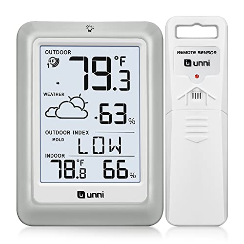 Indoor Outdoor Thermometer Hygrometer Wireless Weather Station, Temperature Humidity Monitor Battery Powered Inside Outsid...