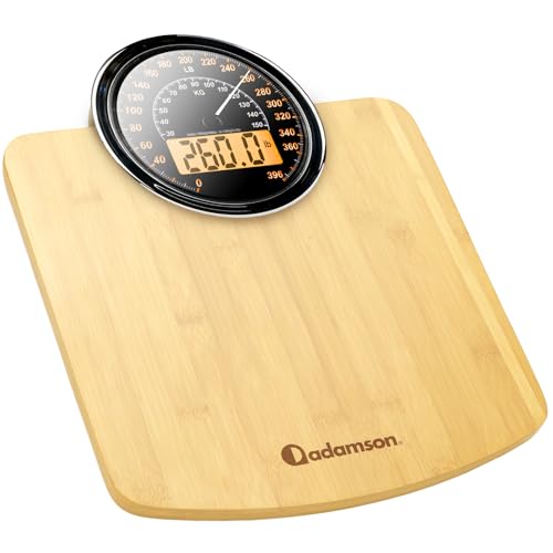 Adamson Hybrid 2-in-1 Analog & Digital Weighing Scale for Body Weight up to 400lbs - Thick Tempered Glass - Extra Large Di...