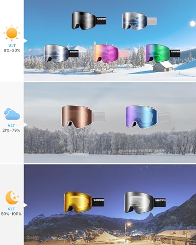 SNOWER Ski Goggles, Interchangeable Lens Anti-Fog Snow Goggles, UV Protection, OTG HD Snowboard Goggles for Men Women Adult