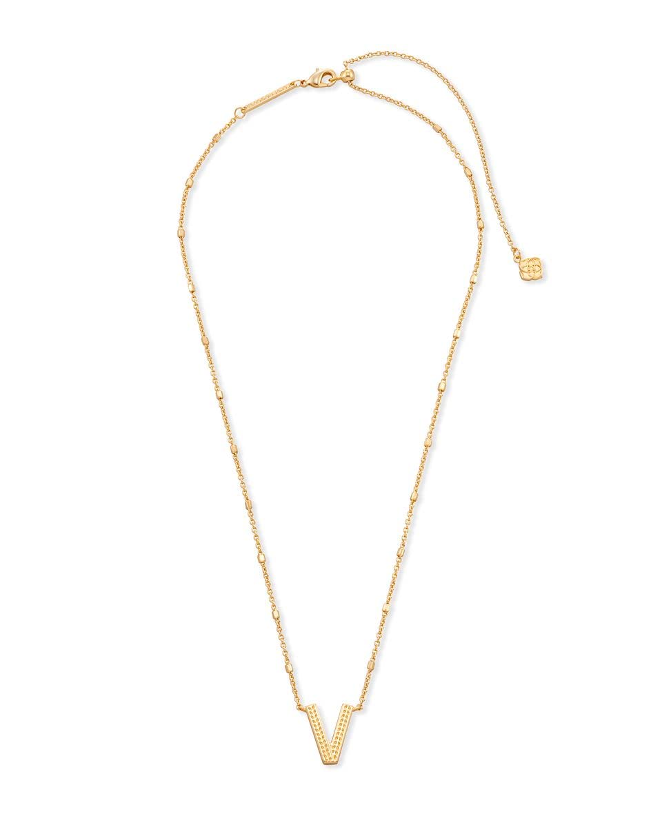 Kendra Scott Letter V Pendant Necklace for Women, Fashion Jewelry, 14k Gold-Plated Brass, Gold Metal, Letter V