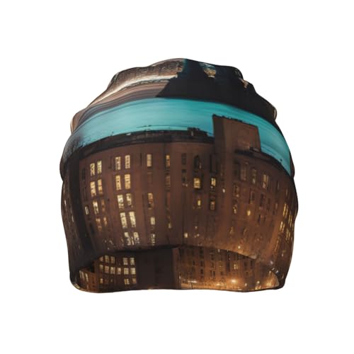 New York Manhattan Bridge Night Print Soft Beanie Hat for Men Women Warm Fashion Cap for Jogging Cycling Gift Outdoor Use ...