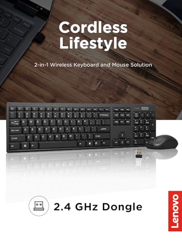 Lenovo 100 Wireless Keyboard and Mouse Combo – Cordless Set with Spill Resistant Quiet Keys – 3-Zone Keyboard - Ambidextro...
