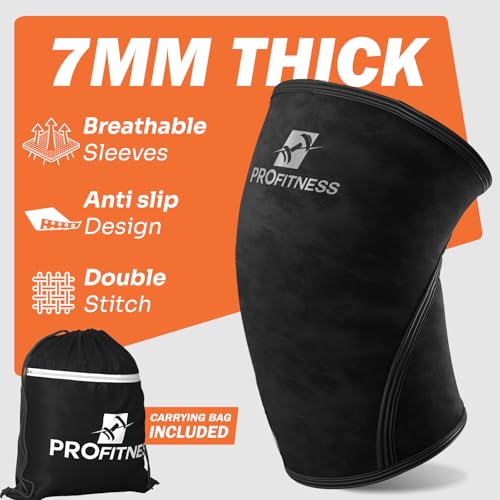 ProFitness Knee Sleeves Weightlifting Men & Women - 7mm Thick Premium Neoprene Weight Lifting Knee Sleeve for Women & Men ...