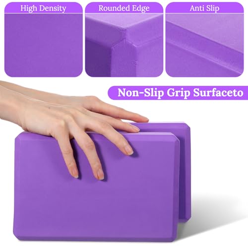 4 Pcs Yoga Blocks 9 x 6 x 4 Inch Eva Foam Lightweight Non Slip Yoga Props for Pilates Stretching and Meditation Exercise B...
