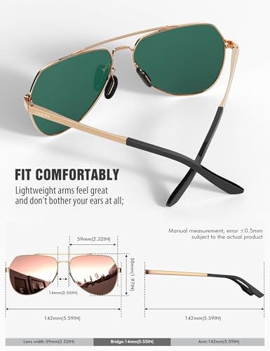 LUENX Aviator Sunglasses for Men Women Polarized New Shades Large Metal Frame - UV 400 Protection