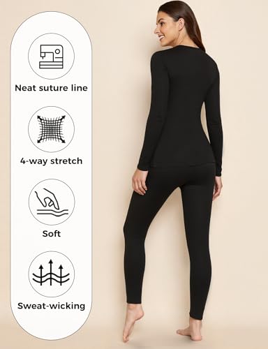 YOGINGO Womens Thermal Fleece Lined Underwear Set Long Johns Base Layer Warm Long Sleeve Shirt & Leggings for Cold Weather