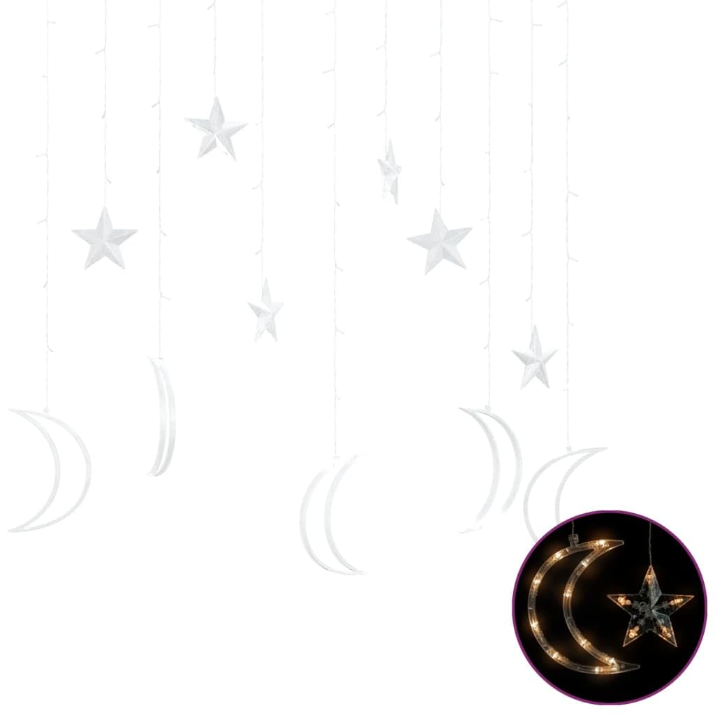 vidaXL Star and Moon LED Fairy Lights, Warm White, 8 Modes, Waterproof, USB, 6.6 x 3, Model 328794