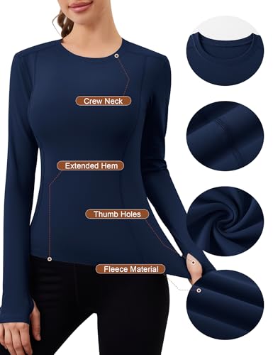 Loovoo Womens Thermal Fleece Lined Workout Shirts Athletic Compression Tee Long Sleeve Yoga Gym Basic Tops