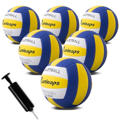 Runleaps 6 Pack Volleyballs, Waterproof Indoor Outdoor Volleyball for Beach Game Gym Training with Pump (Official Size 5)