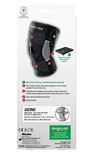 MUELLER Sports Medicine Green Self-Adjusting Hinged Knee Brace, Knee Pain Relief Support for Men and Women, Ideal for Arth...