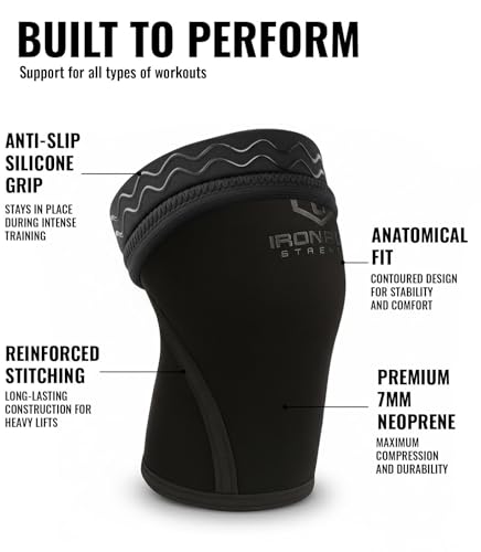 Iron Bull Strength Knee Sleeves 7mm (1 Pair) - Compression Brace & Knee Sleeve For Weightlifting, Powerlifting & Cross Tra...