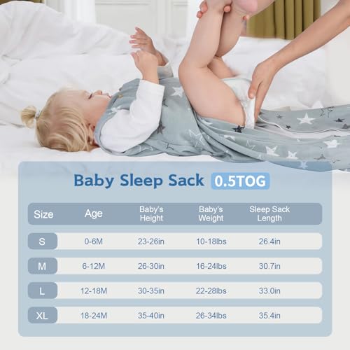 Wrrernsin Baby Sleep Sack 0-6 Months,100% Cotton TOG 0.5 Wearable Blanket for Newborn and Infant, 3 Pack 2-Way Zipper Ligh...